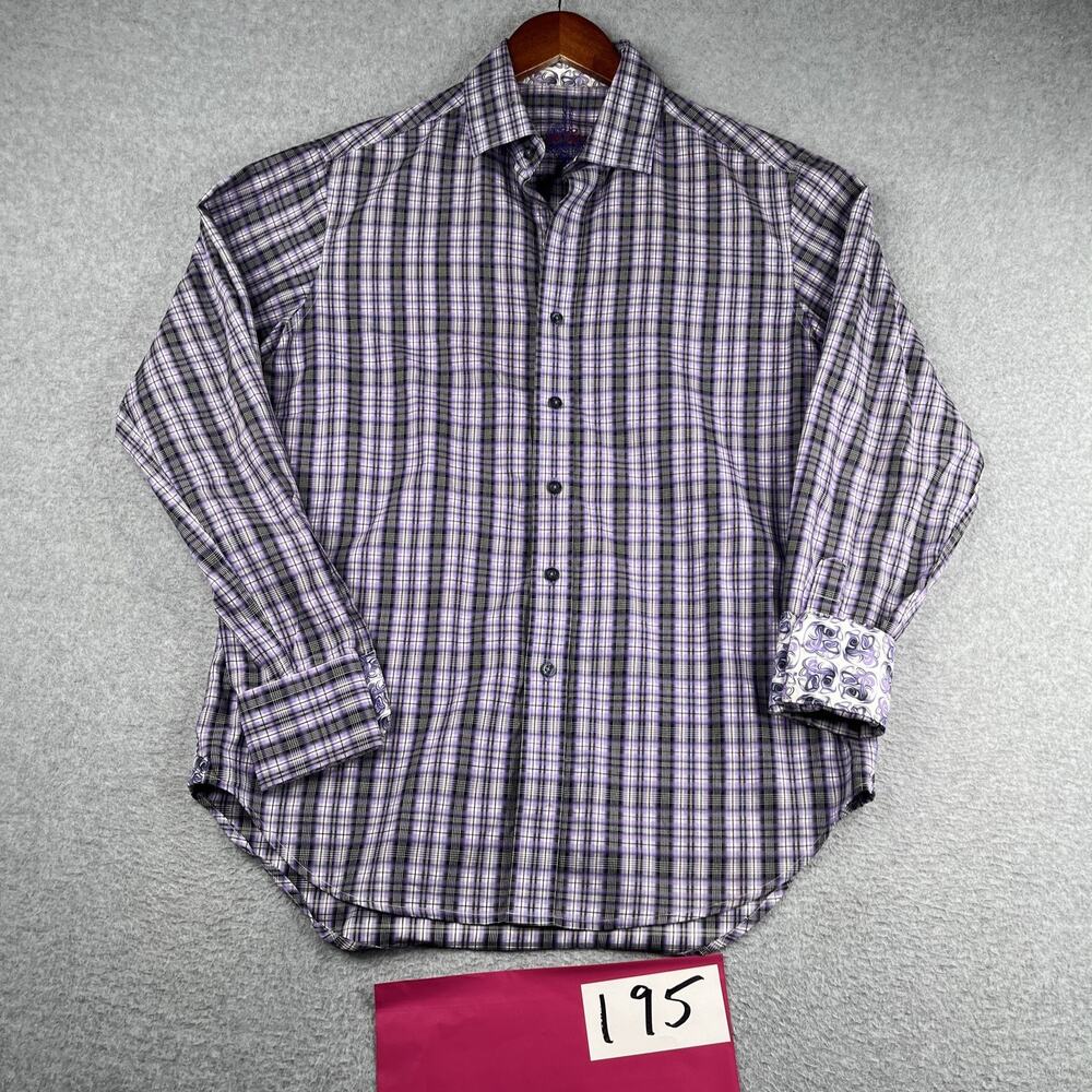 Robert Graham Shirt Small Purple Plaid Flip Cuff Casual Button Up Long Sleeve
